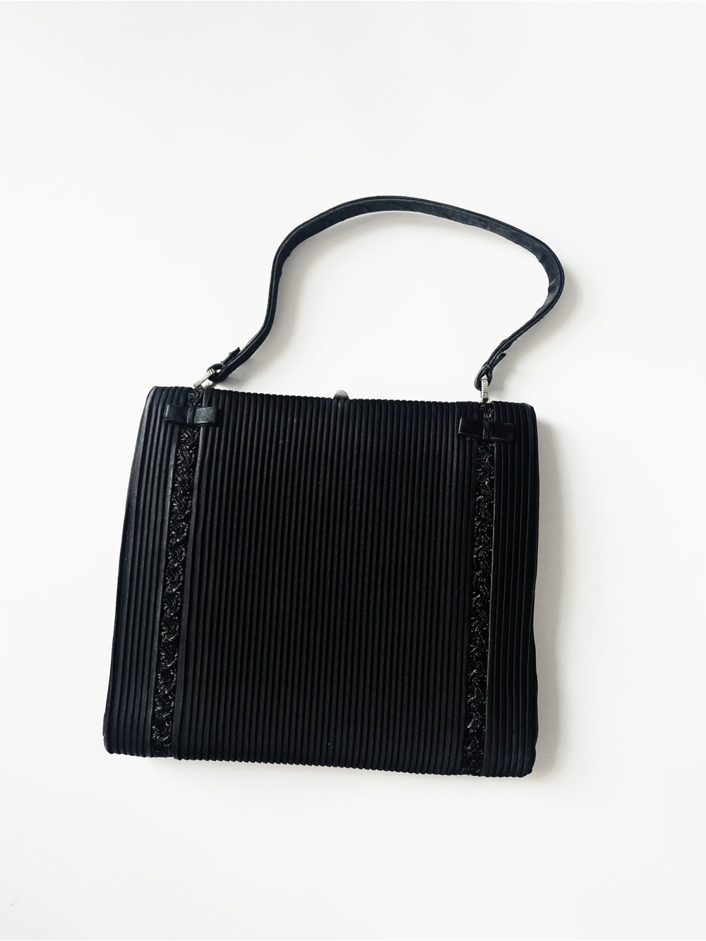 Vintage Black Pleated Top-Handle Bag - made in Spain